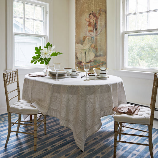 Grey Hand Block Printed Tablecloth