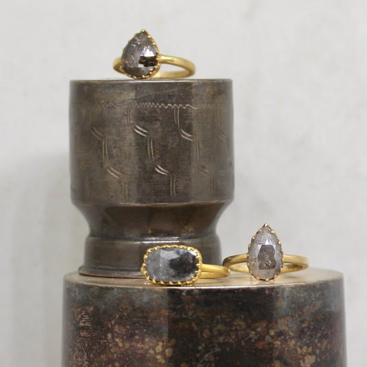 Rose Cut Grey Diamond Rings