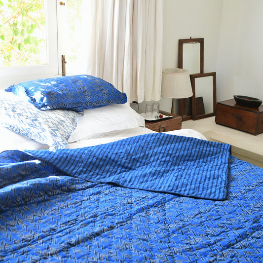Layla Quilt & Cases in Cobalt & Navy Abbas Print