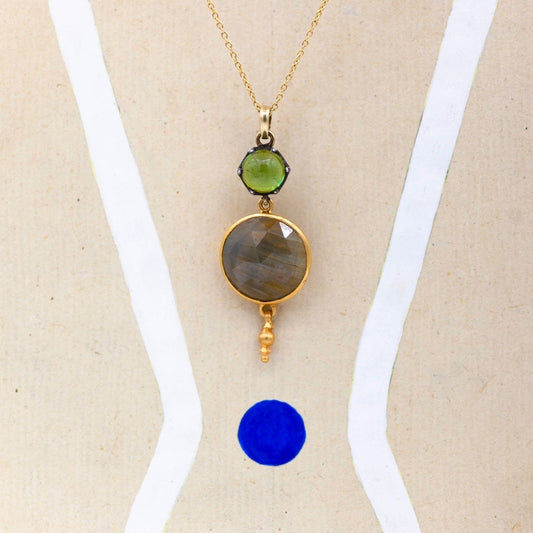 Rose Cut Grey Sapphire and Green Tourmaline Pendant
