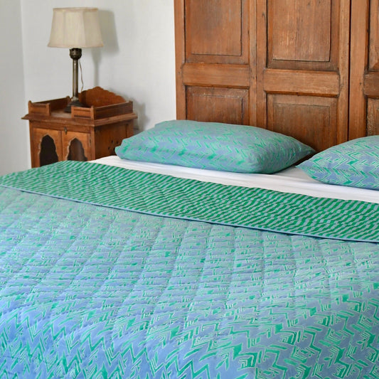 Layla Quilt & Cases in Grey, Blue & Grass Abbas Print