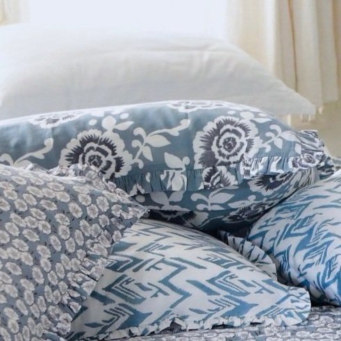 Layla Ruffle Sham in Grey & Blue Gulab Print