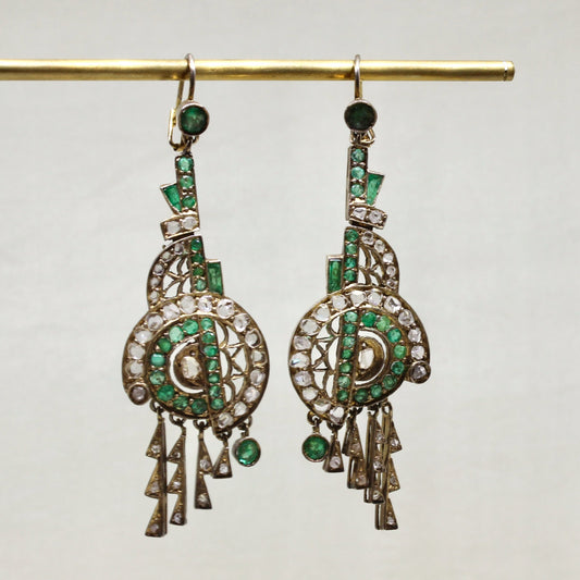 Art Deco Diamond and Emerald Earrings