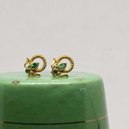 Gold & Emerald Indian Crest Post Earring