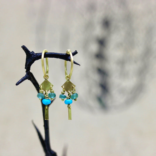 18K Gold Turquoise Tourmaline Baby Hoop single Earring