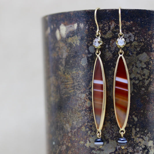 Vintage Carnelian Marquise Drop Earrings