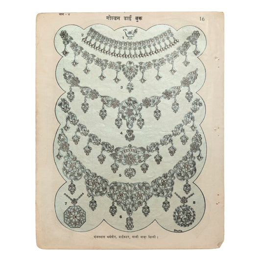 Vintage Indian Jewelry Pale Blue & Black Assorted Necklace Print