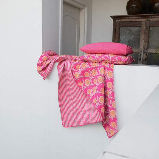 Layla Quilt & Cases in Hot Pink & Mandarine Gulab Print