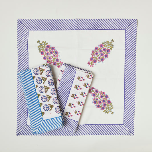 Striped Border Napkin – Blues & Purples
