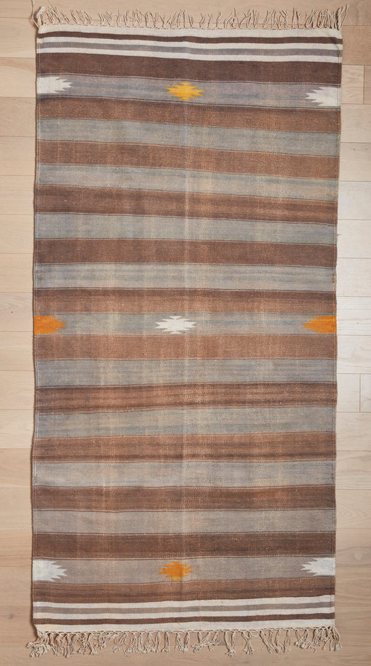 Vintage Handwoven 3x5 Rug – Brown & Taupe