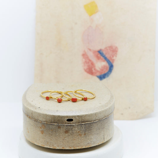 Small Coral & 18K Gold Rings