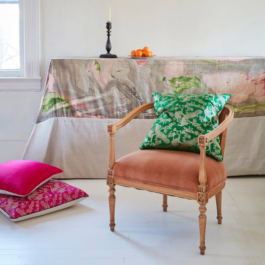 Handwoven Pink & Green Marble Table Cover