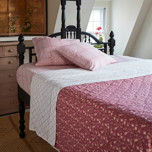 Red & Rose Pure Cotton Quilt & Sheet Set