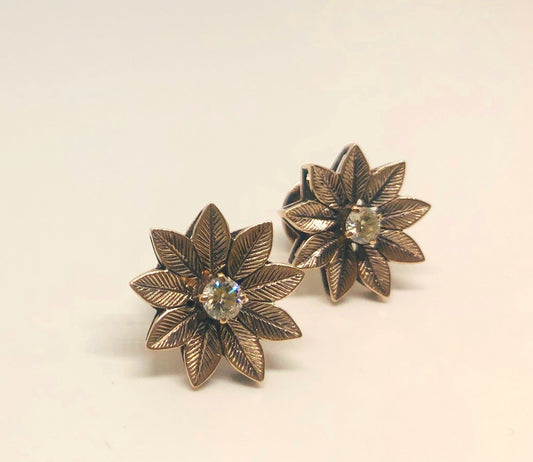 Star Flower Old Mine Cut Diamond Earrings