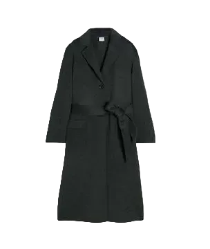 ASPESI FINE DBL WOOL UNLINED BUTTON FRONT COAT WITH BELT NAVY