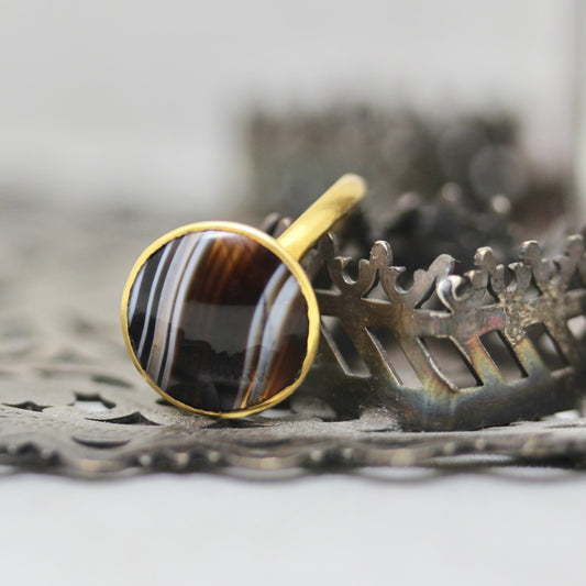 Diagonal Stripe Banded Agate Ring