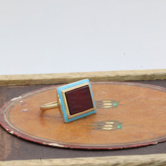 Old Carnelian Stone Picture Frame Set with Turquoise Enamel