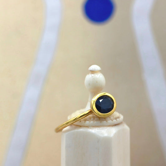 Blue Sapphire Raised Bezel Ring
