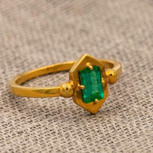Picture Set Table Cut Emerald Ring
