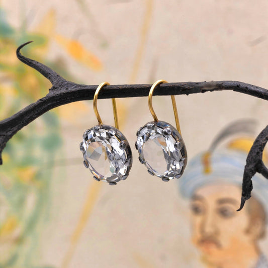 Large Oval Pale Grey Topaz Hook Earring