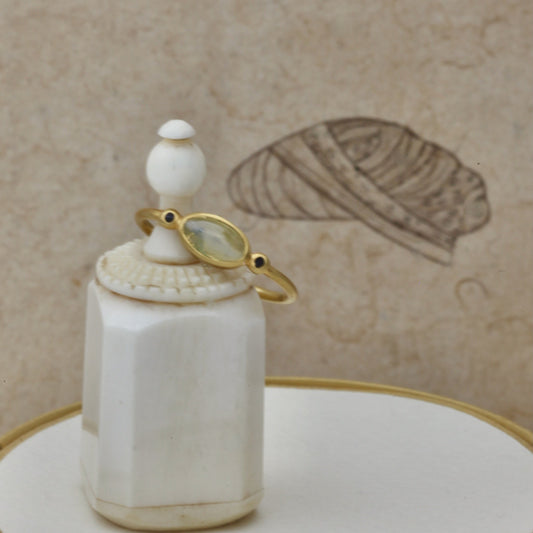 Prehnite & Black Enamel Ring