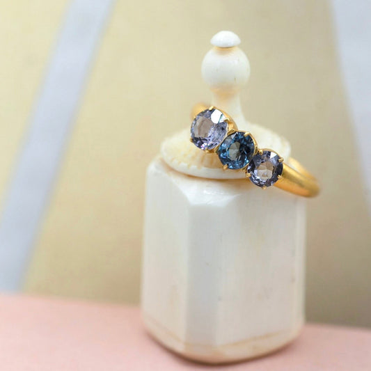 Three Shade Blue Spinel Ring