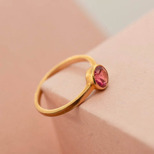 Vibrant Pink Tourmaline Small Classic Set Ring